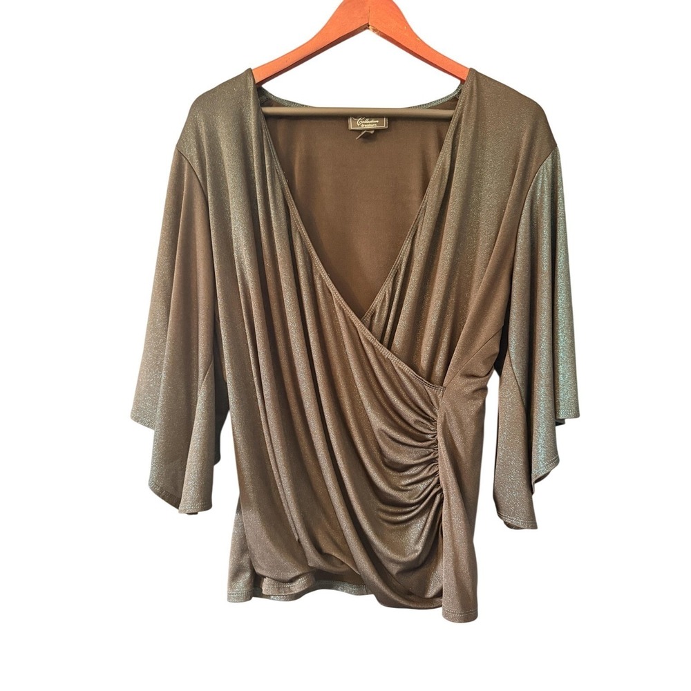 Collection Dressbarn Blouse Womens 18/20 Brown Kimono Glitter Mermaid Whimsical